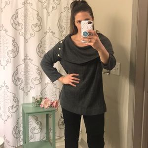 Gray Pearl Like Button Sweater